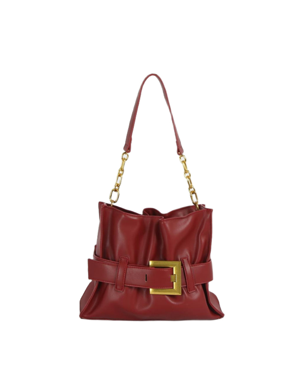 Calin Large Ruched Shoulder Bag with Statement Buckle