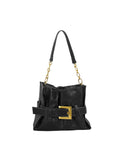 Calin Large Ruched Shoulder Bag with Statement Buckle