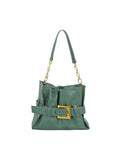 Calin Large Ruched Shoulder Bag with Statement Buckle