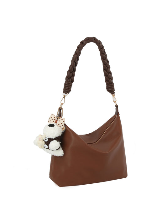 Braide Strap Shoulder Bag with Animal Charm