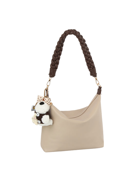Braide Strap Shoulder Bag with Animal Charm