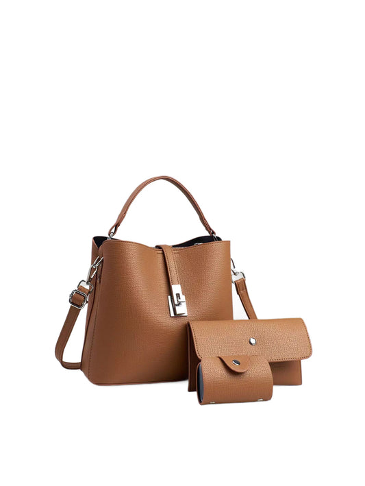 3PC Structured Bucket Bag and Matching Wallet Set