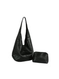 Slouchy Faux Leather Hobo Bag with Cosmetic Pouch