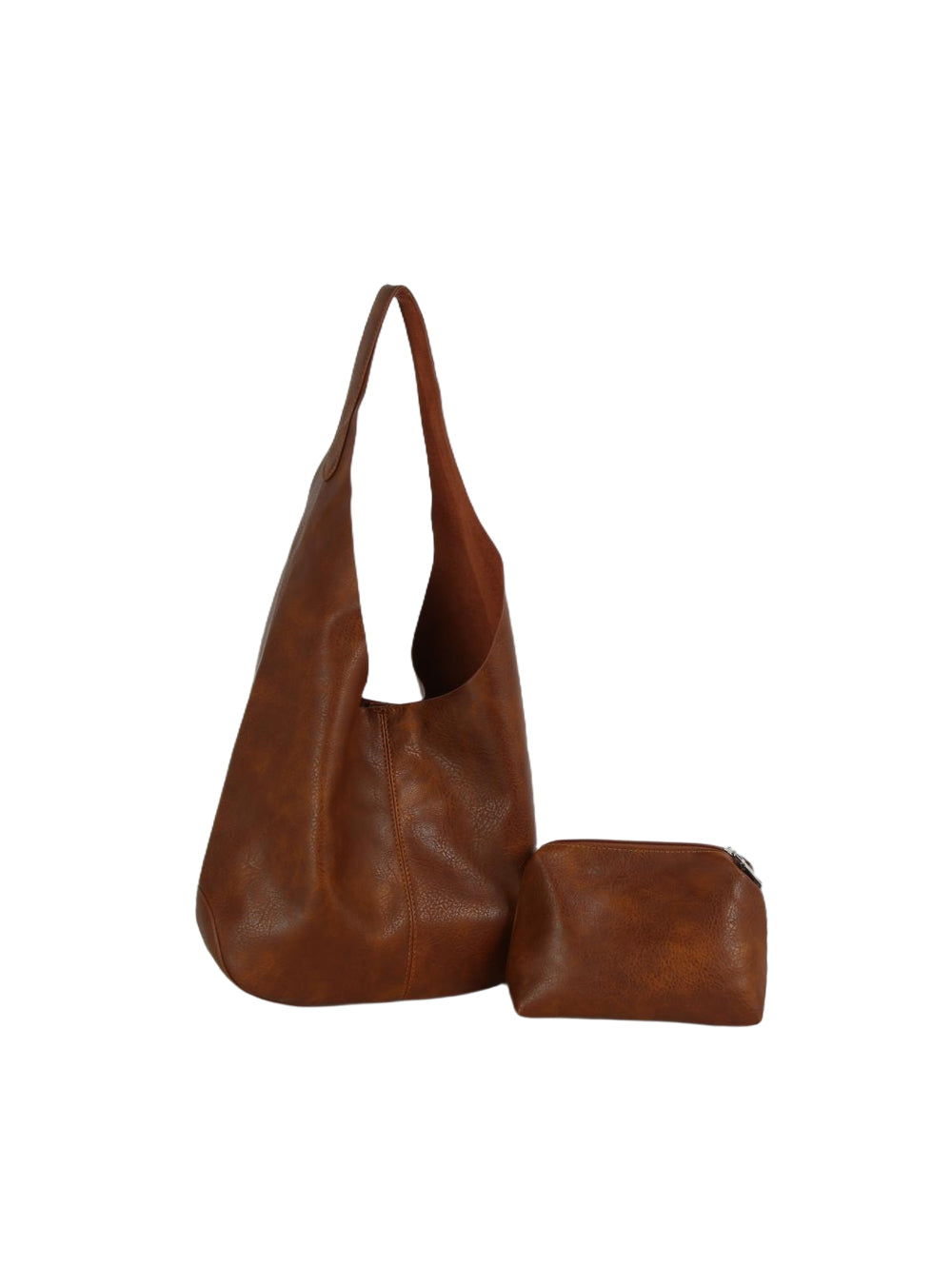 Slouchy Faux Leather Hobo Bag with Cosmetic Pouch