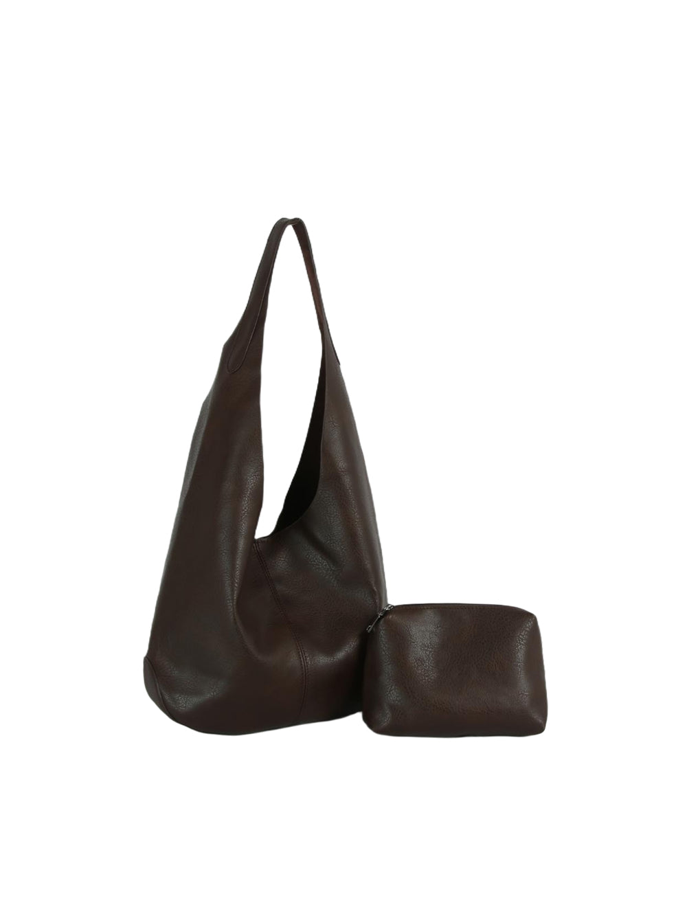 Slouchy Faux Leather Hobo Bag with Cosmetic Pouch