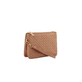 Woven triple compartment convertible clutch crossbody wristlet