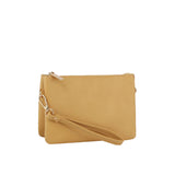 Tripe compartment convertible clutch crossbody wristlet