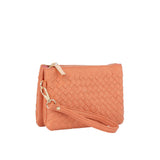 Woven triple compartment convertible clutch crossbody wristlet