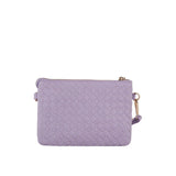 Woven triple compartment convertible clutch crossbody wristlet