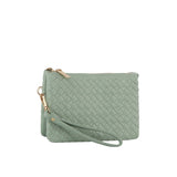 Woven triple compartment convertible clutch crossbody wristlet