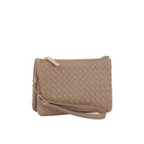 Woven triple compartment convertible clutch crossbody wristlet