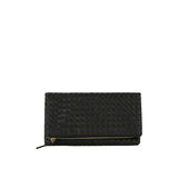 Woven front flap clutch