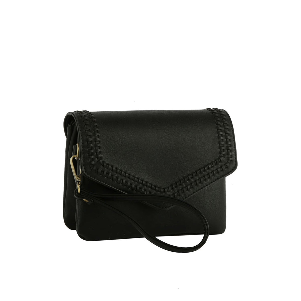 Front flap tripe compartment convertible clutch crossbody wristlet