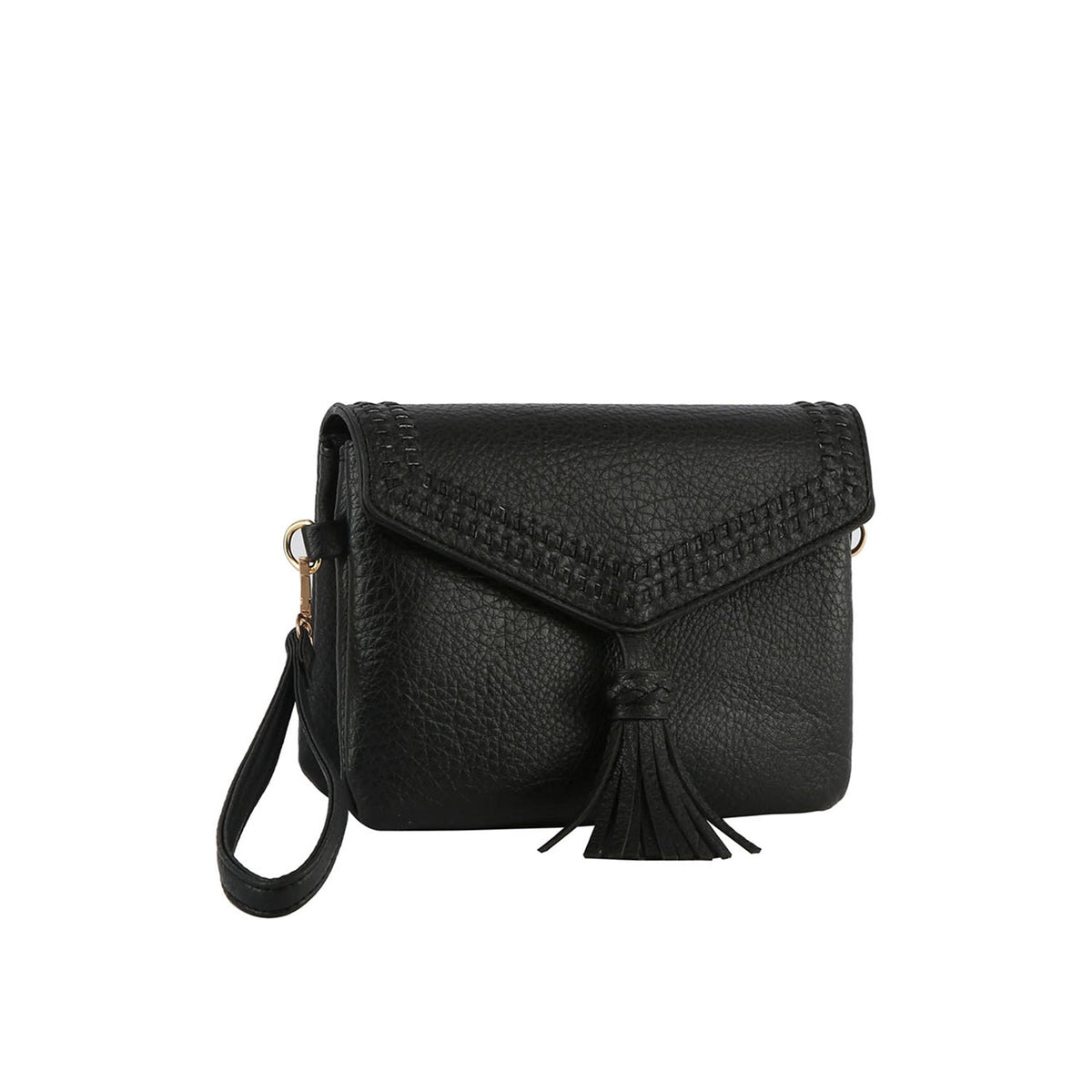 Tassel Front flap tripe compartment convertible clutch crossbody wristlet
