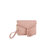 Tassel Front flap tripe compartment convertible clutch crossbody wristlet