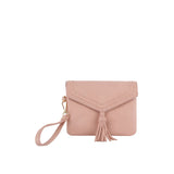 Tassel Front flap tripe compartment convertible clutch crossbody wristlet