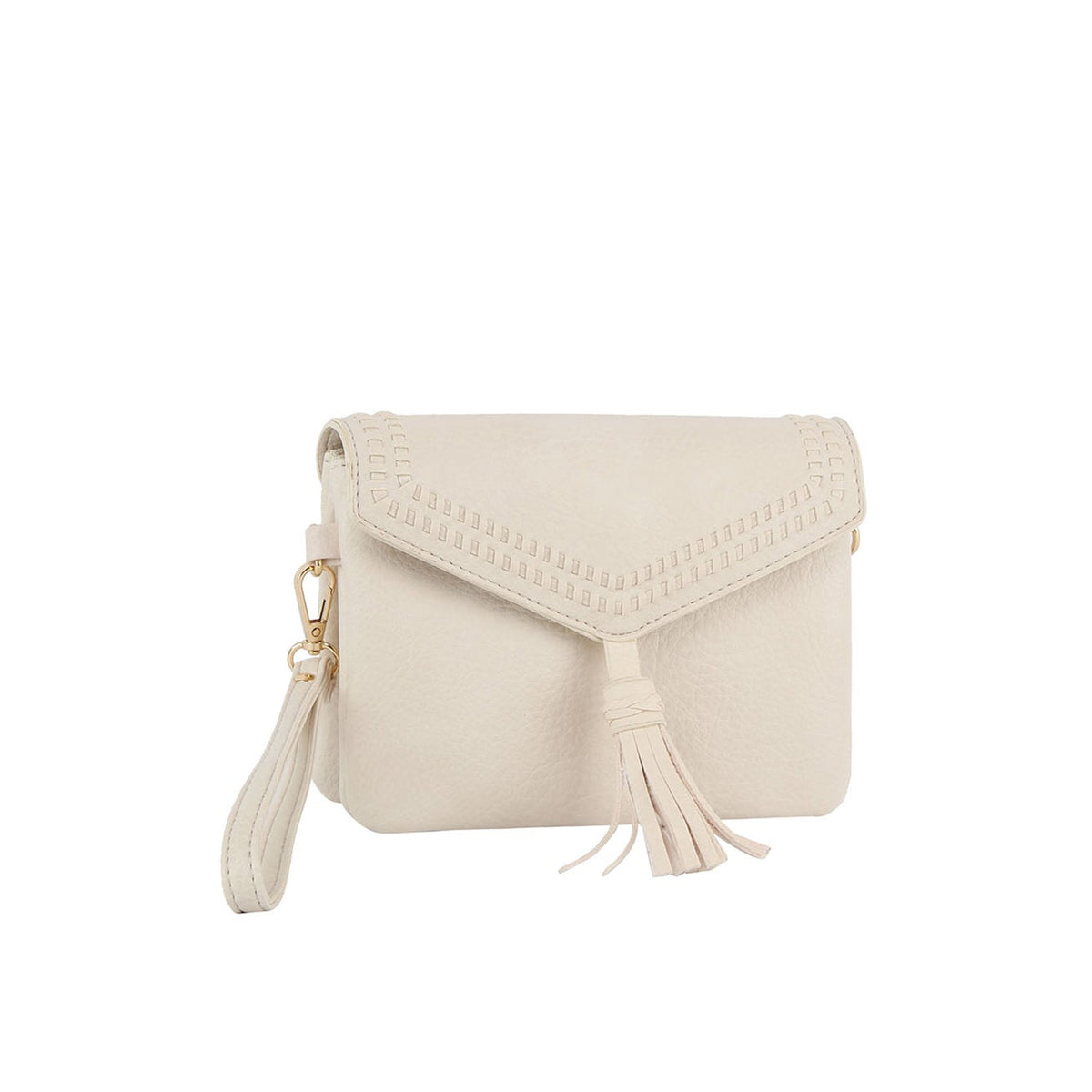 Tassel Front flap tripe compartment convertible clutch crossbody wristlet