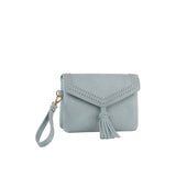 Tassel Front flap tripe compartment convertible clutch crossbody wristlet